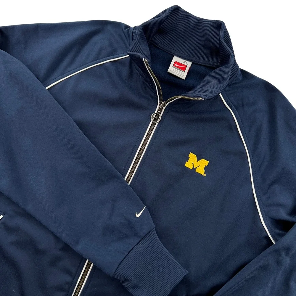 Vtg Y2K Nike Michigan Wolverines Track Jacket Youth XL Women Large Blue Full Zip
